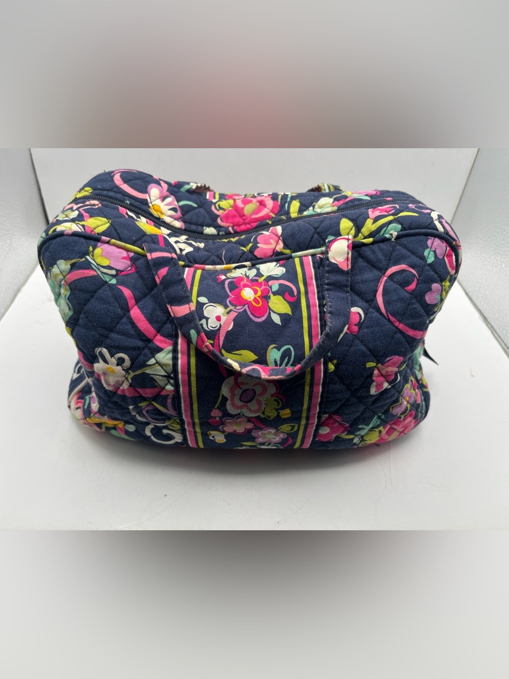 Vera Bradley Navy Quilted Floral Travel Tote with Pink & Green Accents